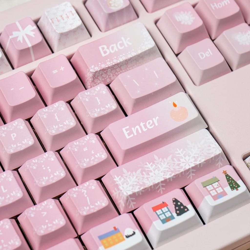 Christmas Gift Keycap 152Keyspbt Sublimation Cherry Pbt L-Shaped Enter Key 2.25/2.75U/7U Space Bar Pink Full Set Of Keycaps
