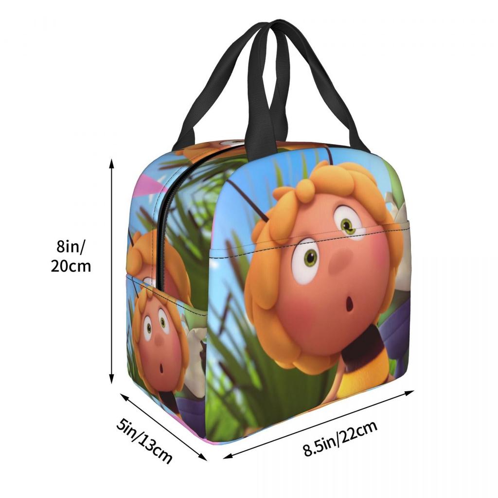 Biene Maja Mit Blumen Cartoon Isolierte Lunchtasche Lebensmitteltasche Tragbarer Kühler Thermische Lunchboxen Für Schule Büro