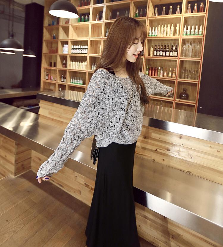 Damska dzianinowa sukienka dwuczęściowa z długim rękawem w stylu koreańskim w dużych rozmiarach