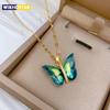 1pcs Gold Butterfly Series Copper Encrusted Zircon Pendant Titanium Steel Chain Simple And Elegant Necklace