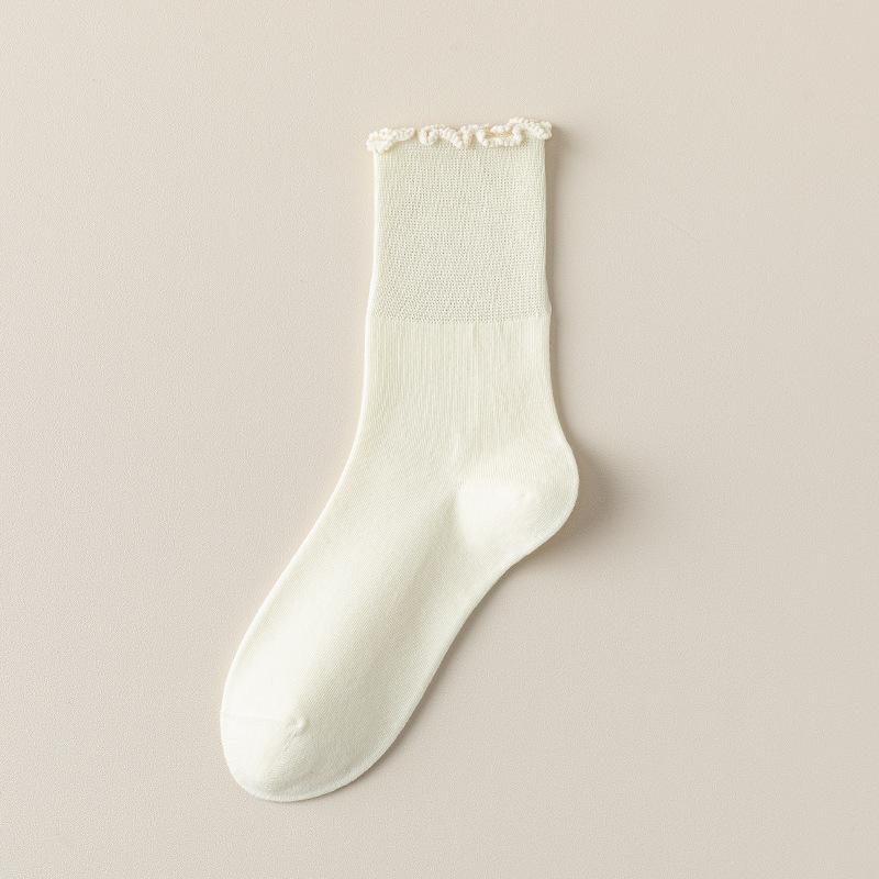 Spring and Autumn Women's Socks, Candy Color, Black Fungus Edge, Middle Tube, Stack Socks, Boneless Long Tube Postpartum Socks for Pregnant Women