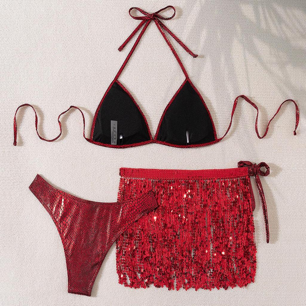 Women Sexy Triangle Split Bikini Suit Set Tie Side G-String Thong Swimsuit One Shoulder Elastic