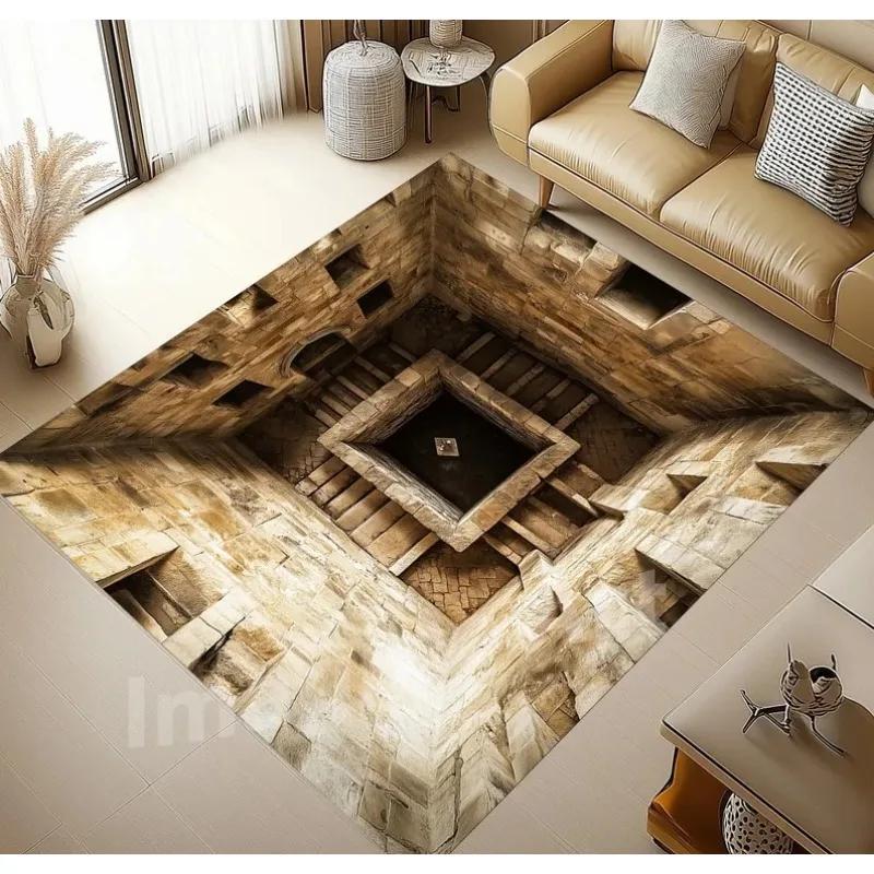 Hochwertiger 3D Optische Illusion Endloser Abgrund Teppich Maschinenwaschbar Rutschfest Fußmatte für Badezimmer Schlafzimmer Camping Yoga