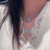 Retro Sea Pattern Stone Pendant Necklace Set Women'S Niche Light Luxury White Blue Collarbone Chain Ring Stud Earrings