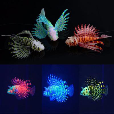 Fish Tank Silicone Lionfish Decoration with Suction Cup Glow In The Dark Realistic Floating Colorful Fish Model Aquarium Landscape Ornament