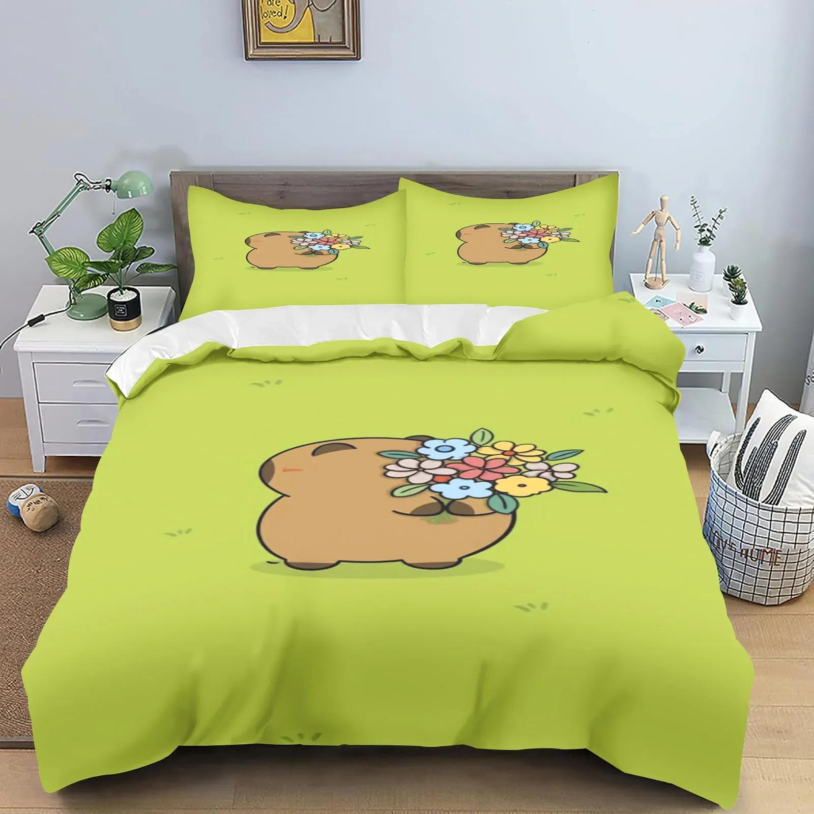 

Comforter Capybaras Pattern Cute Cartoon Pattern Bedding Set General Children And Adult Set Queen Size Gifts For Kids Comforter (quilt)-EU Single(135*200cm)3pcs