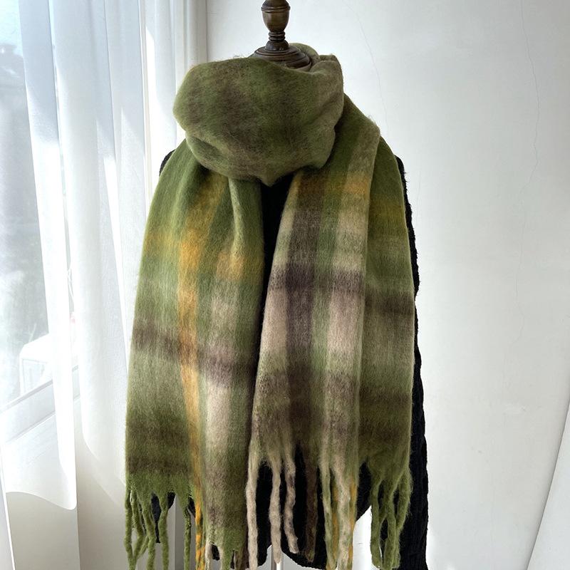 Mohair Scarf Women's New Autumn and Winter Scarf Imitation Cashmere Plaid Thickened Warm Shawl