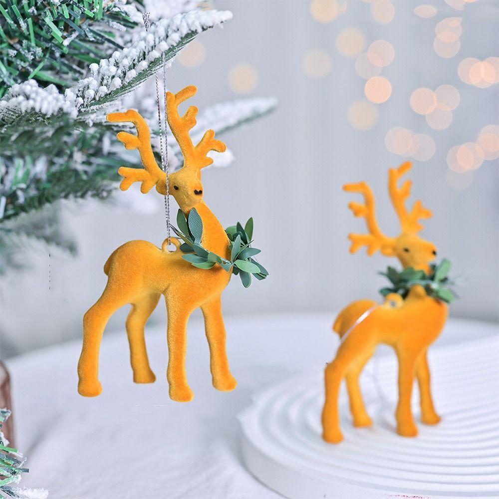 Cute Christmas Wreath Plush Reindeer Flocking Xmas Tree Hanging Ornaments  Home Xmas Decoration
