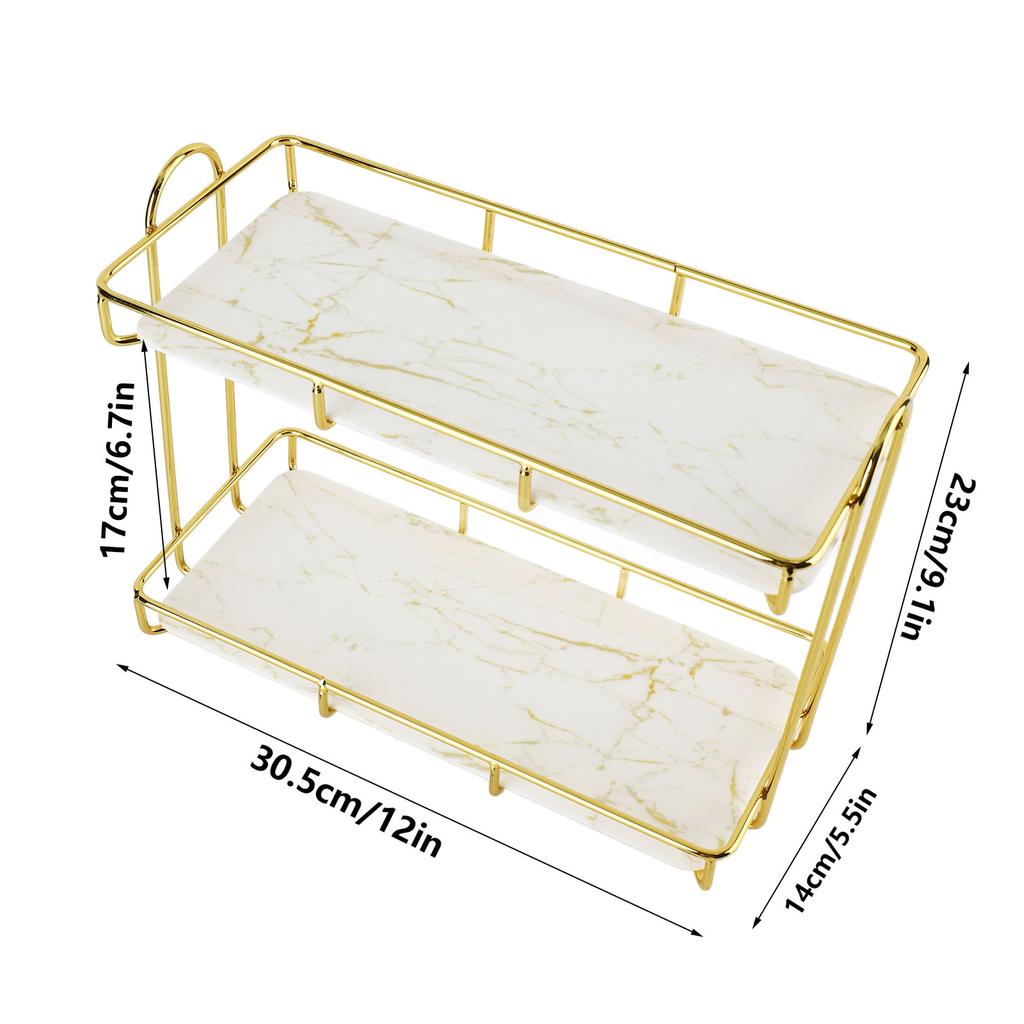 Bathroom Storage Rack Gold White 2 Tier Makeup Shelf Humanized Structure Anti Slip Counter Organizer Bathroom Counter Organizer