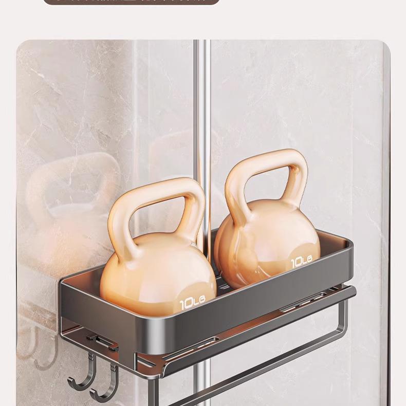 Universal No-Drill Shower Head Holder & Shelf for Bathroom Rods