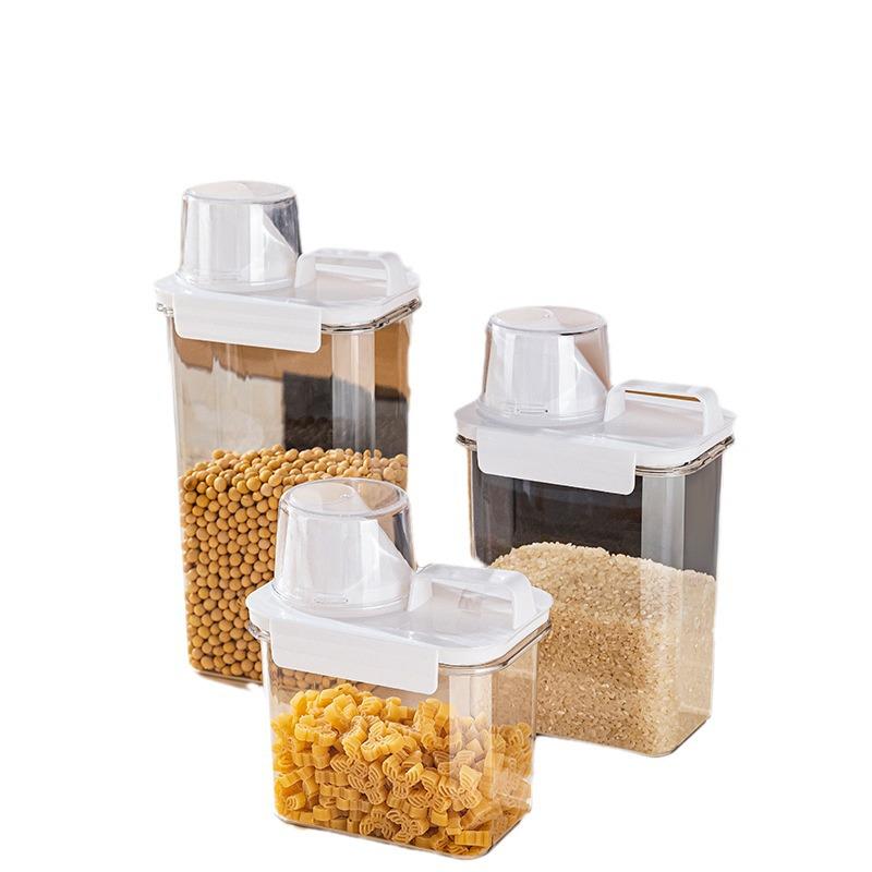 Airtight Kitchen Storage Container: Food-Grade Transparent Plastic Canister for Grains, Rice, and Beans.