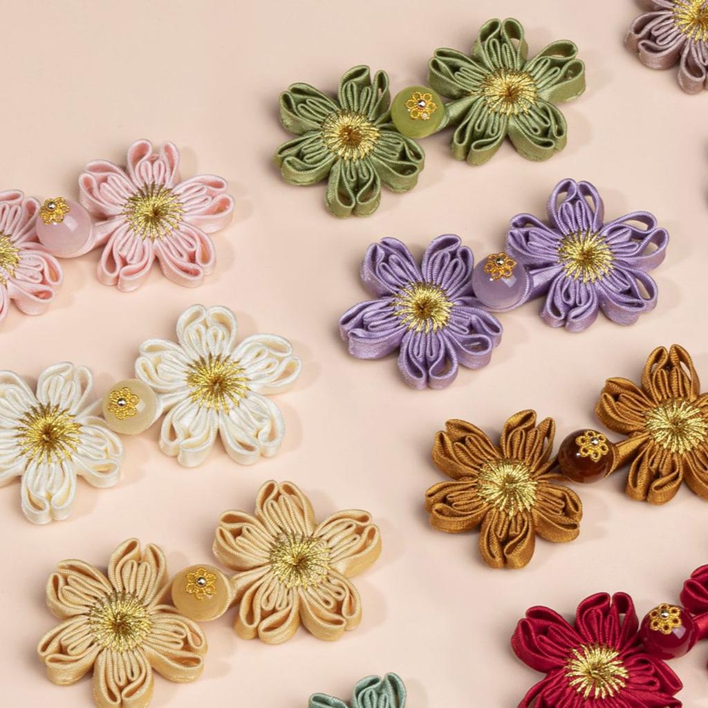 Flower Shape Fabric Cheongsam Button Traditional Chinese Knot Buttons for Dress Cloaks Coat Decorative Sewing Fasteners