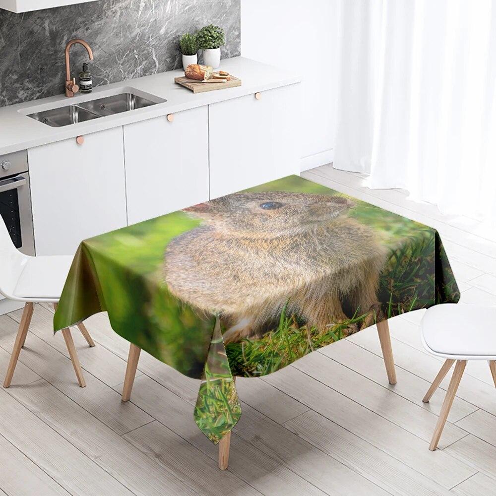 Rabbit Tablecloth Cute Animal  Anti-Stain Waterproof Rectangular Kitchen Dining Table Home Decor