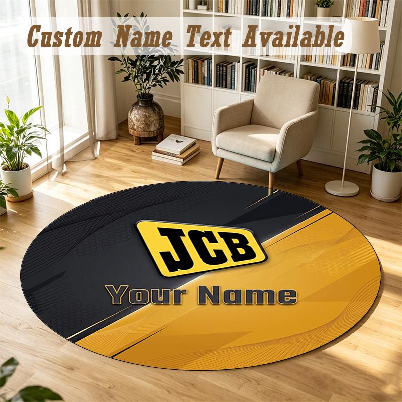 Round Rug Custom NameJCB Pattern Non Slip Carpet Home Floor Decor