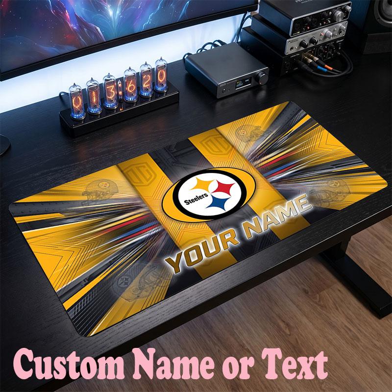 Pittsburgh Steelers Customized Name Text Mouse Pad, Large Desk Mouse Mat Personalized Home Office Present