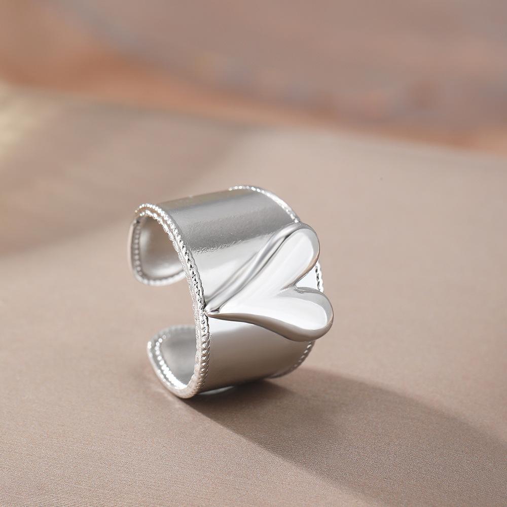 New Design Gold Copper Color Two Tone Metal Heart Stainless Steel Rings For Women Men Trendy Jewelry Valentine'S Day Gifts