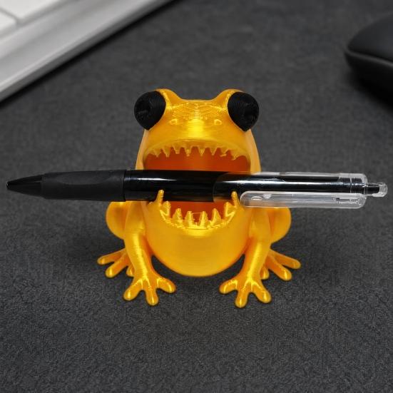 huaqianguhh Cute Frog Pen Holder, 3D Printed Figurine, Cartoon Desk Organizer, Multifunctional Storage for Pens Pencils Markers, Office School Decor