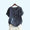Frauen Mode Feder Druck Kurzarm T-shirt Sommer Casual Runde Kragen Pullover Lose Baumwolle Leinen Blusen
