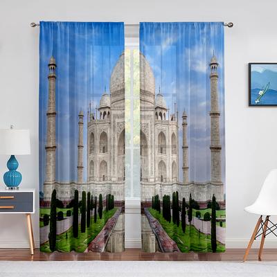 Tende in tulle con castello e paesaggio Taj Mahal, per soggiorno, camera da letto, decorazione, tende in voile trasparenti, design moderno, tende trasparenti