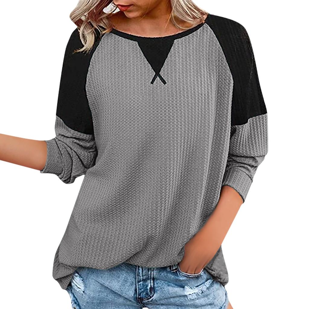 New Autumn And Winter Women's Clothing Stitching Long Sleeve Round Neck Pullover Top Women's Style