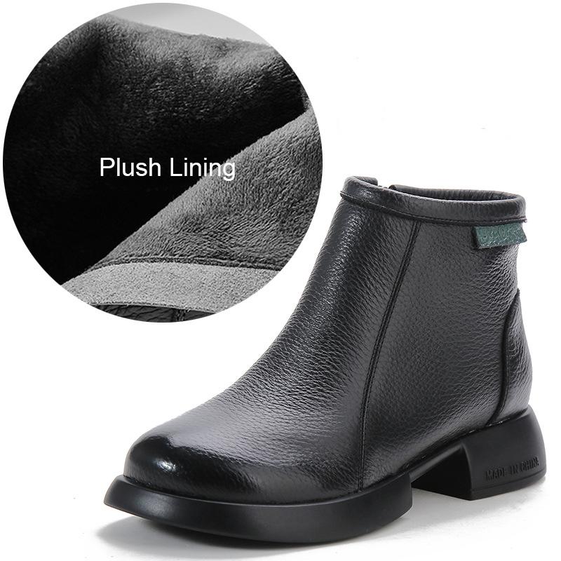 

Модные повседневные зимние женские ботильоны из натуральной кожи, мягкие, на низком каблуке, нескользящие, в стиле ретро, женские ботинки, сохраняющие тепло 40