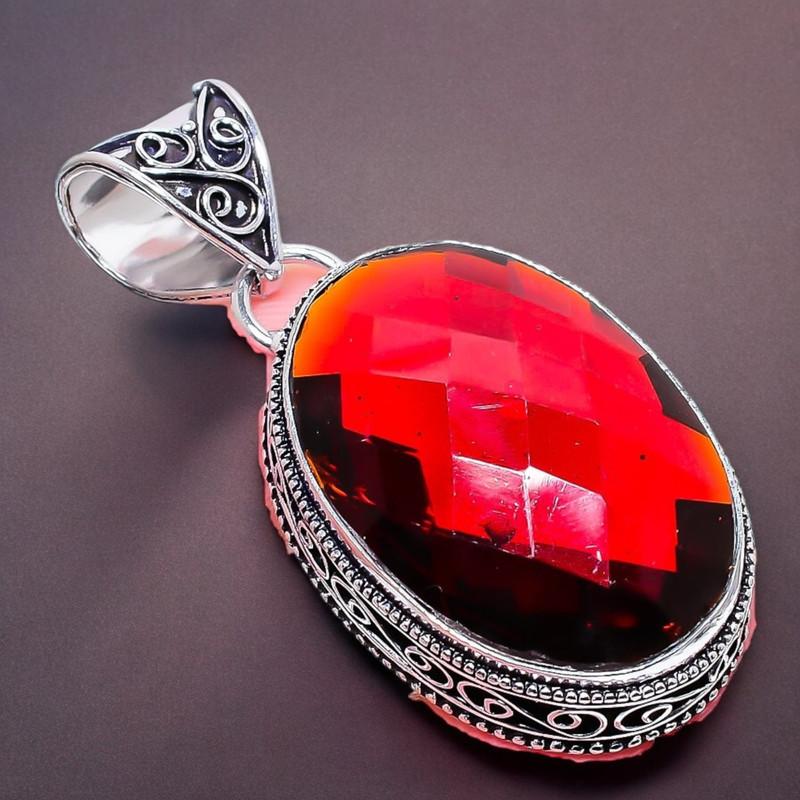 Mozambique Garnet Gemstone Handmade 925 Sterling Silver Jewelry Pendant 2.17" AH-760