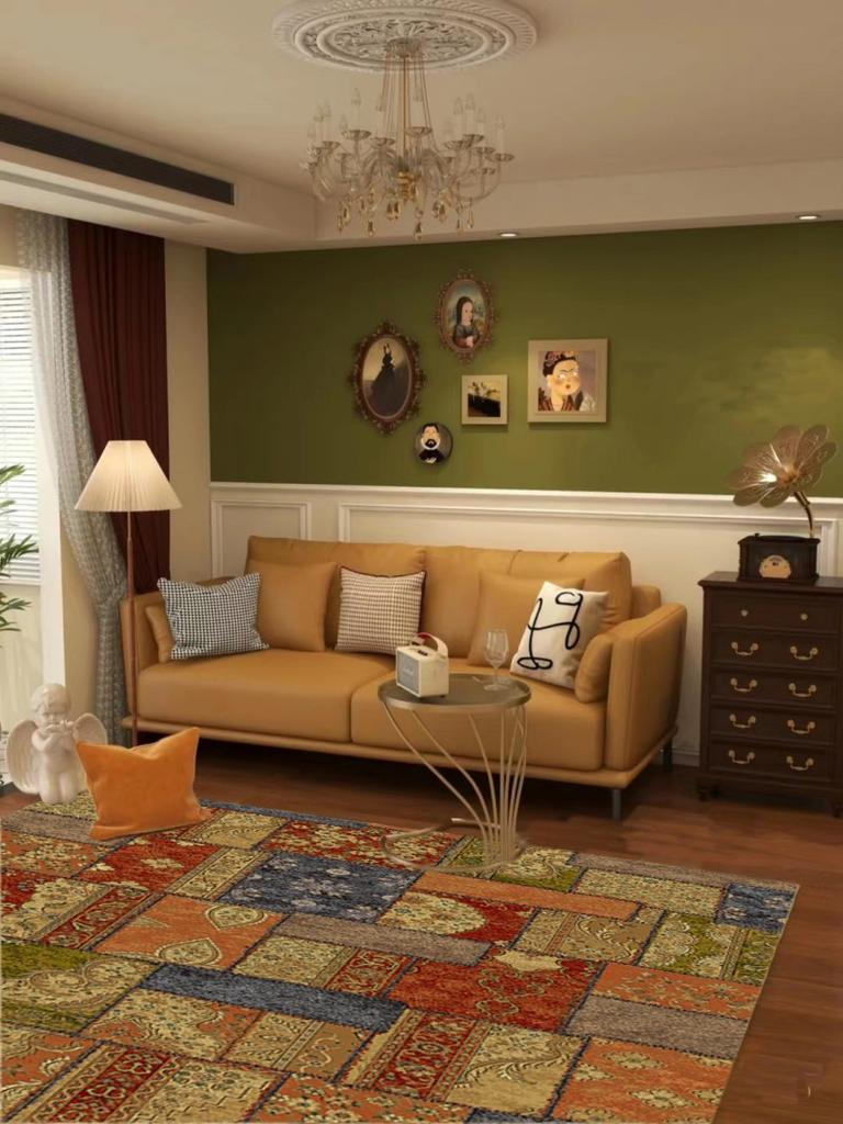 Green Retro American Living Room Floor Mat High Touch Flowers Balcony Dining Room Bedroom Bed Full Of Carpeted Home Decor