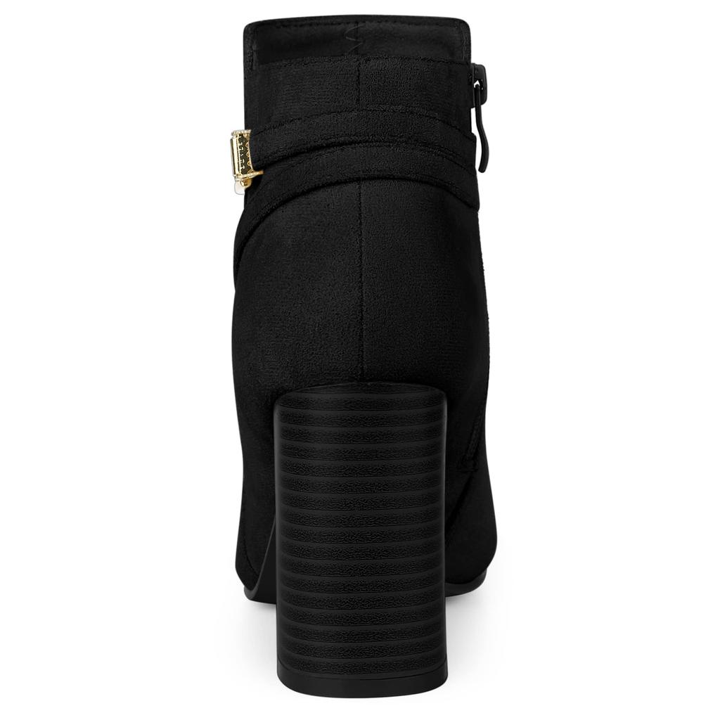 Allegra K Women's Black Round Toe Buckle Ankle Boots with Chunky Heels, Size 26.5cm