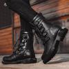 Men's Motorcycle Boots Fashion High Top Rock Punk Boots PU Leather Black Mid-Calf Gothic Mens Boots Outdoor Work Steel Toe Shoes