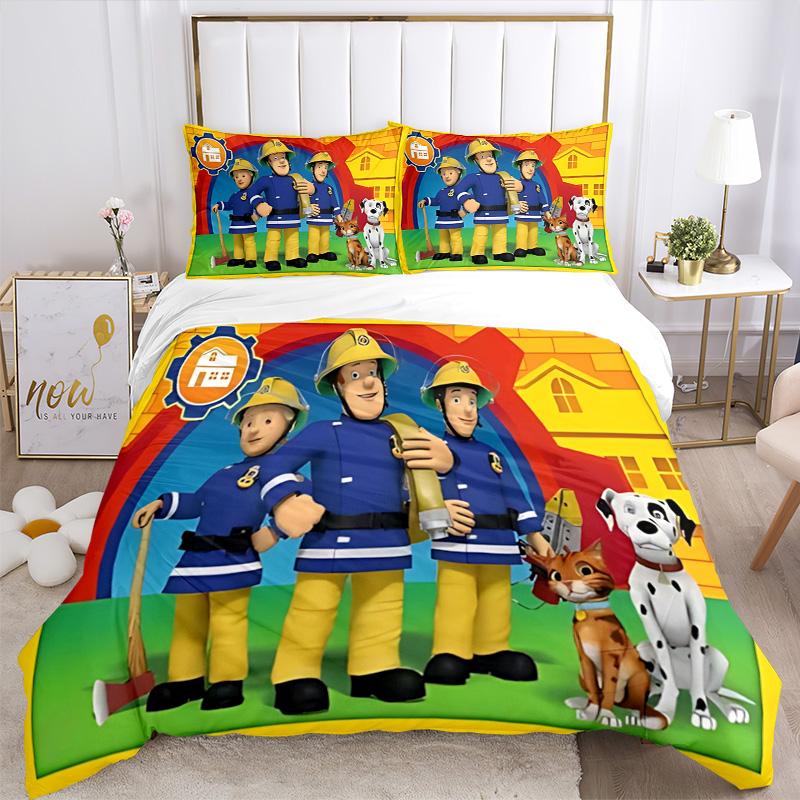 Fireman Sam'S Adventures Print 3Pcs Bedding Setduvet Cover With 2 Bedropillowcase Home Birthday Gift