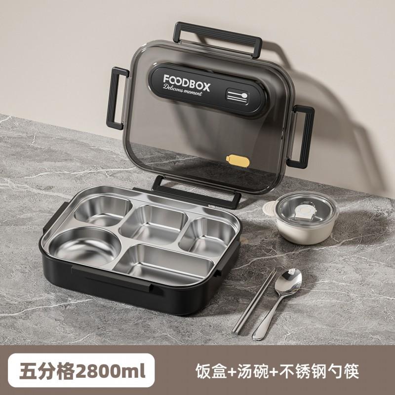 Lunch Box Acciaio Inox 2800ml Contenitore Bento 5 Scomparti per Adulti Adatto al Microonde Con Set Cucchiaio Forchetta