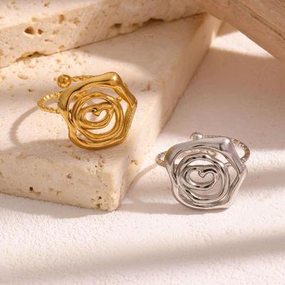 Stainless Steel Line Rings for Women Geometric Hollow Rose Adjustable Opening Rings Exquisite Fade-Resistant Party Jewelry Gifts