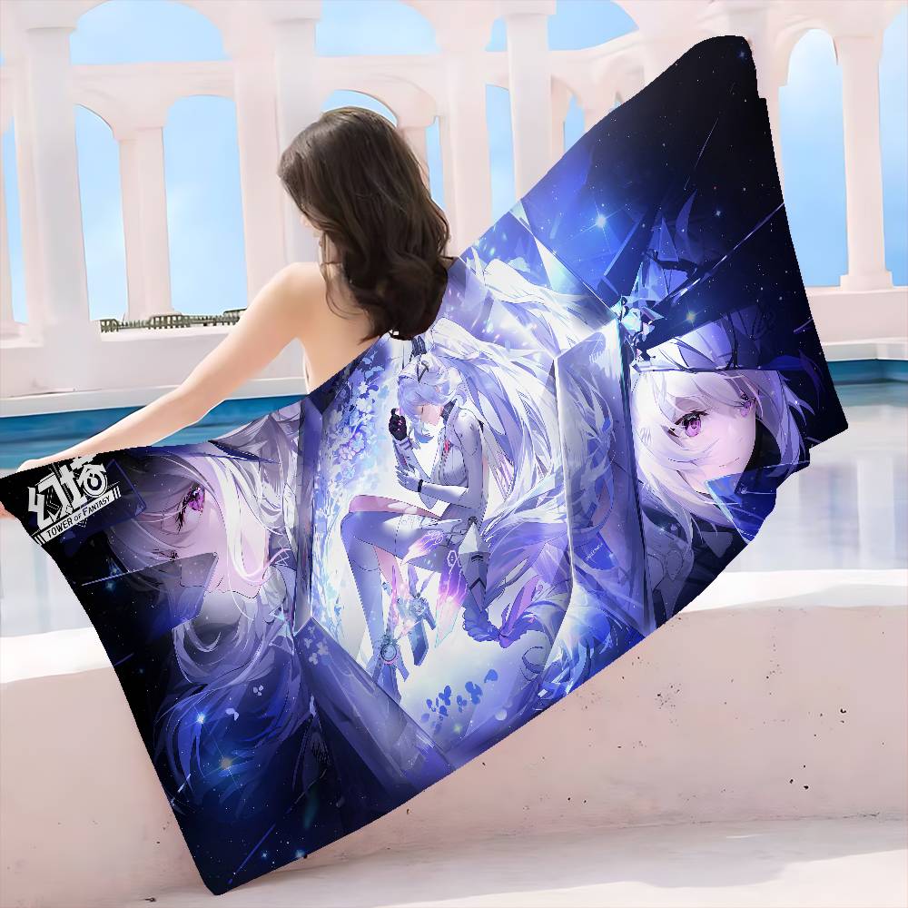 T-Tower Of Fantasy Cartoon Microfiber Blanket Quick Drying Beach Towels Oversized Printing Super Absorbent Pool Towel Blanket