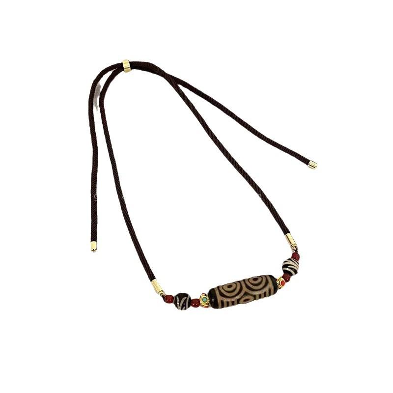 Ethnic Tibetan Nine-Eyed Dzi Bead Necklace - Unisex Retro Design for Couples