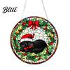 Christmas Theme Hanging Signs 2D Acrylic Suncatcher Stained Glass Style Black Cat Window Hanging Decorative Wall Plaques Colorful Plaque with Chain