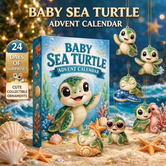 Christmas Advent Calendar Ocean Animal Calendar,24Pcs Acrylic 2D Ornament Set with Turtle Penguin Shell Fish Decor Sea Turtle/Shell/Fish/Penguin/Shark