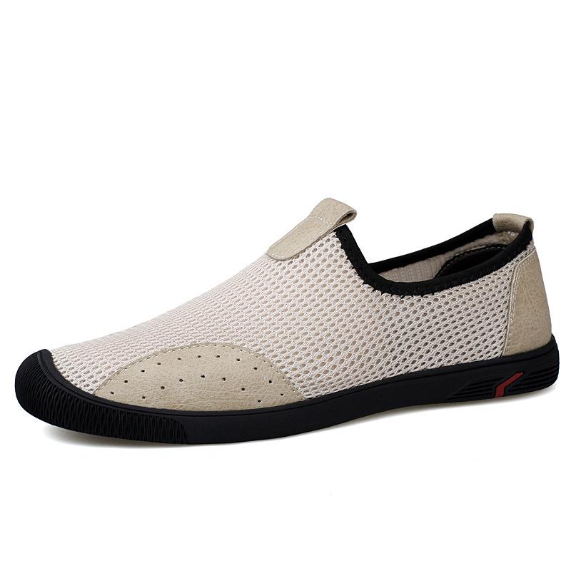 Letní nové líné ležérní boty s měkkou podrážkou na řízení tenké prodyšné boty ze síťoviny Fly-woven pro muže