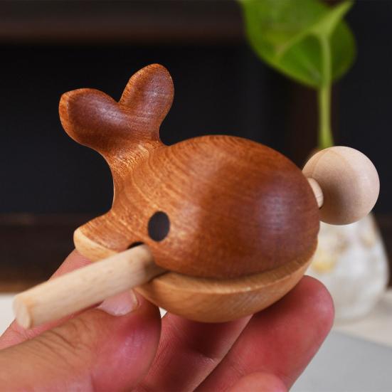 Whale Wooden Fish Toy with Mallet Stress Relief Animal Meditation Temple Block Decoration Calming Zen Drum Percussion Instrument Musical Toy