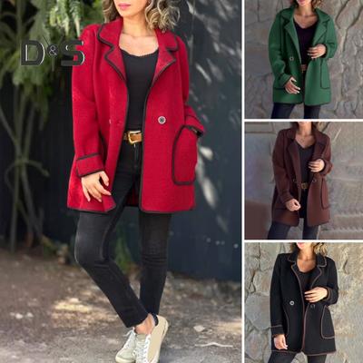 Fall Spring Women Jacket Loose Turn-down Collar Pockets Double Button Closure Warm Double-sided Woolen Coat Mid Length Shopping Commuting Overcoat