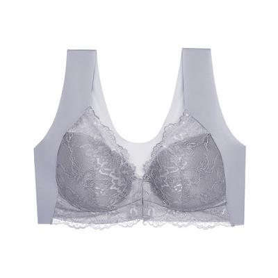Women Plus Size Lace Bra Front Closure Padded Push Up Non,adjusted Straps Bra