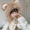 Cute letters bear ears hat scarf integrated female winter student warm fleece thickened two-piece set
