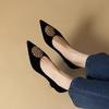 Fashion French Black Med Heels Women's Shoe Comfortable Office & Career Shoes Soft Leather Suede Pointed Shallow Shoes Pumps Zapatos