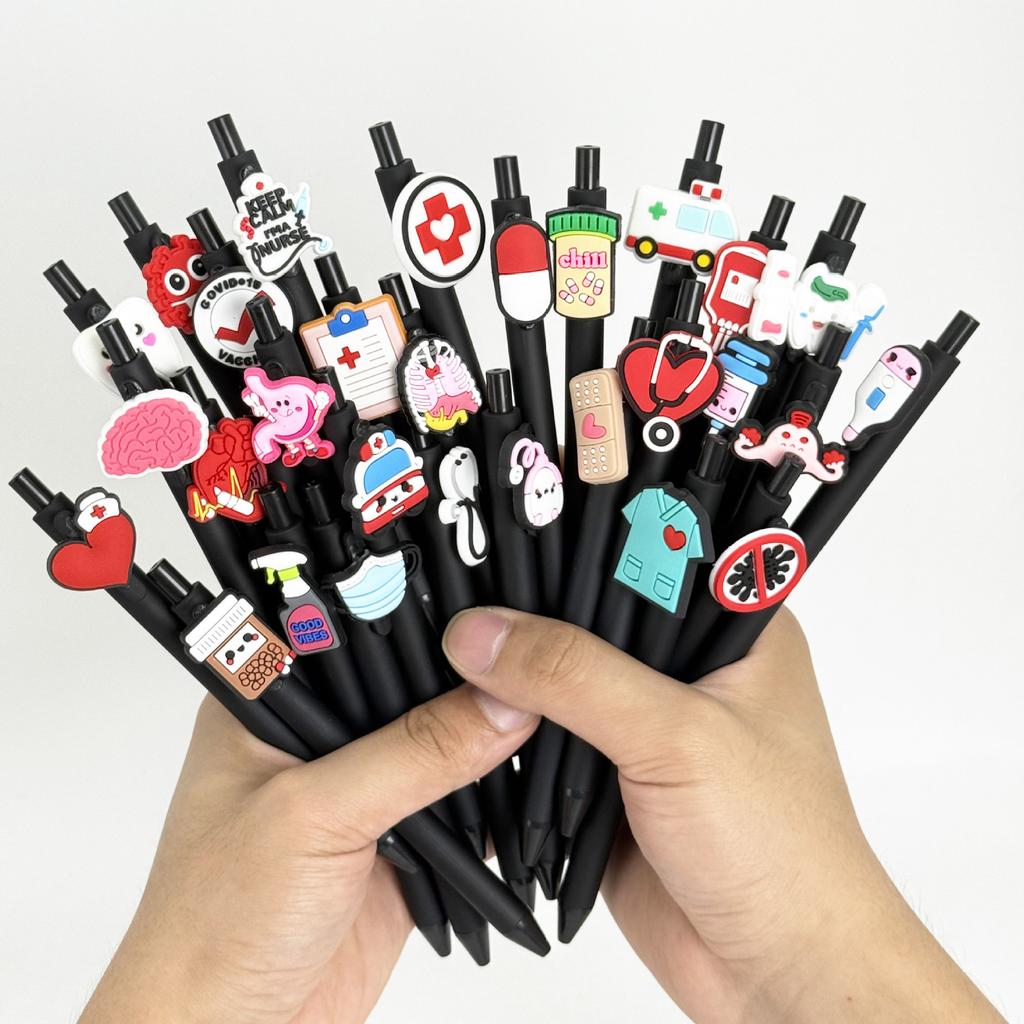 10Pcs Black Series Medical Pens, Quick-Dry Plastic Ballpoint Pens with Medium Tip, Suitable for Nurses and Healthcare Professionals, Retractable Closu