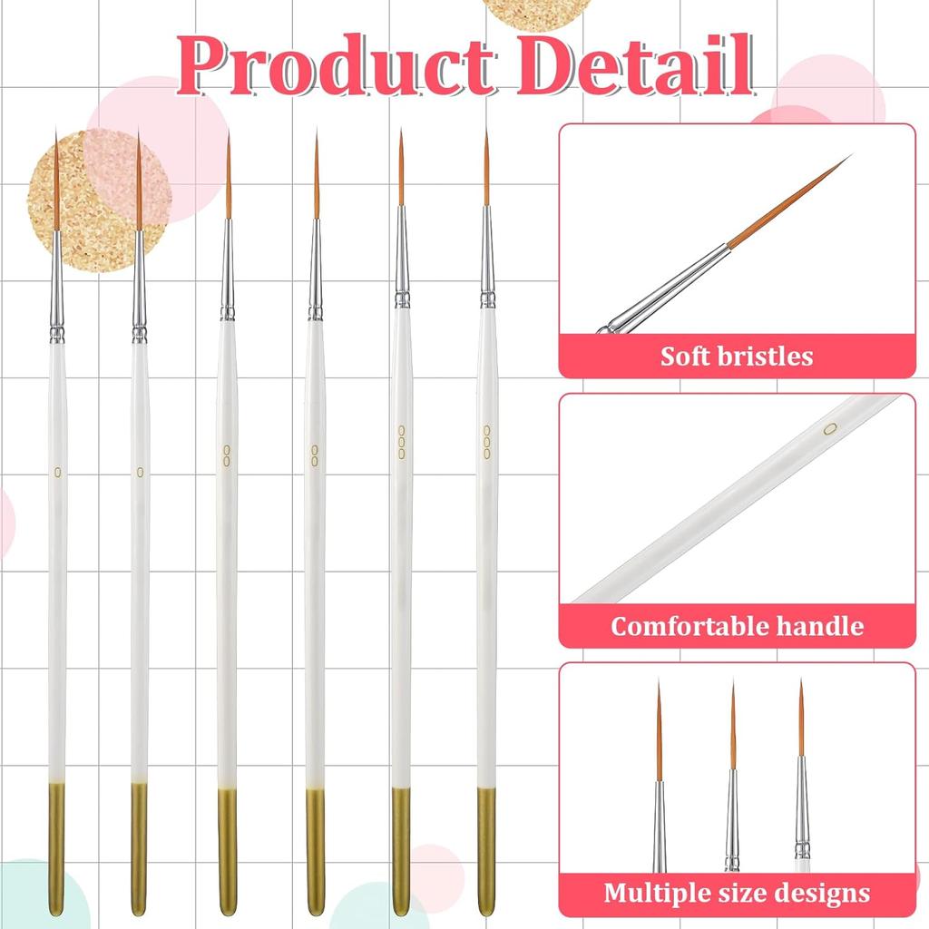 6 Pcs Fine Point Liner Cake Painting Brush Set Cake Brushes Fine Detail Paintbrushes for Cookie Decorating, Icing Pastry, Glitter, Watercolor,