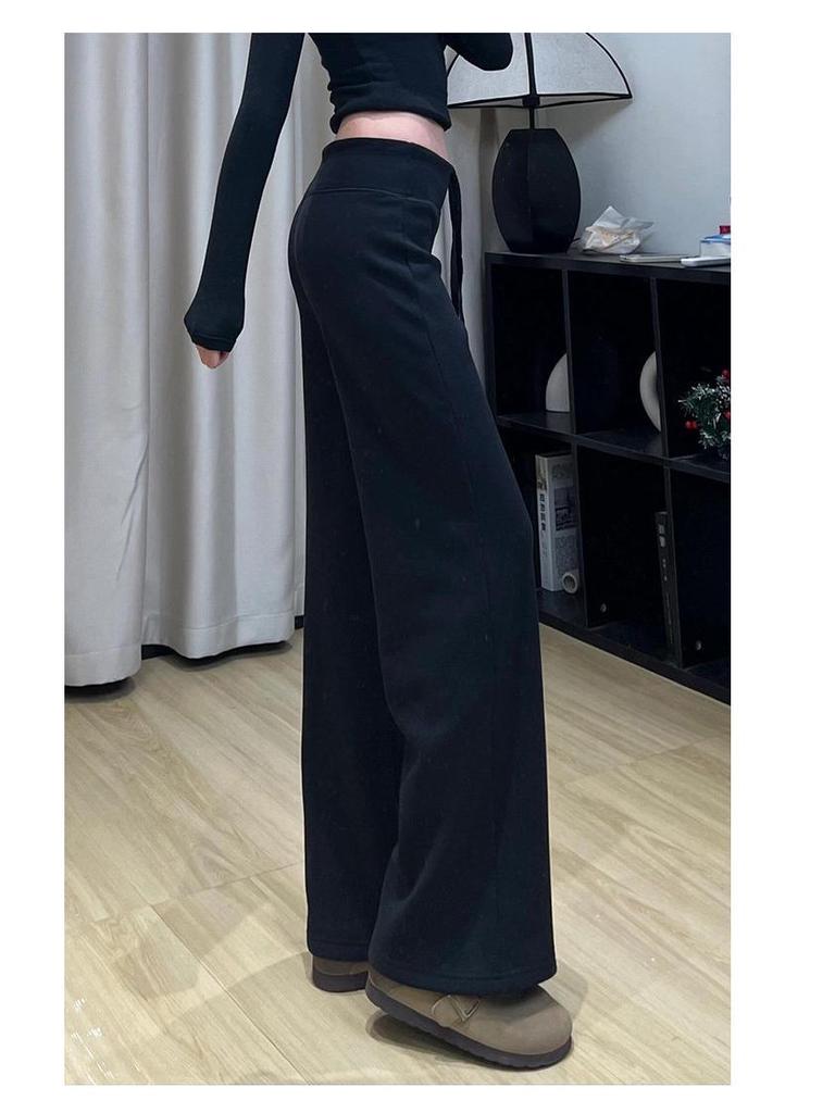 Women's High Waist Gray Sweatpants - Spring Autumn 2025 Collection, Slimming Straight Leg, Drape Design, Casual Wide-Leg, Autumn Winter Style