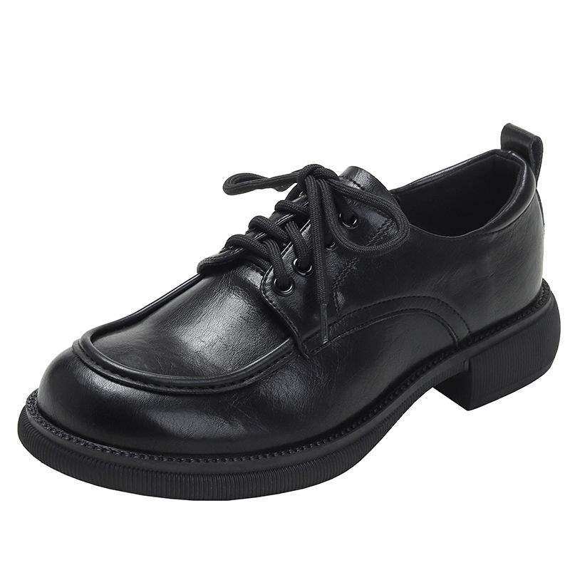 

Европейский, американский британский стиль маленькие кожаные туфли 2025 весна и осень новые мягкие рабочие туфли на низком каблуке одинарные туфли на толстом каблуке платформе 40 чёрный