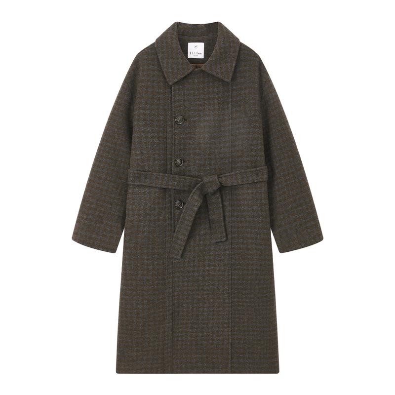 

ELLE KIDS Girls Plaid Woolen Coat with Detachable Belt 165