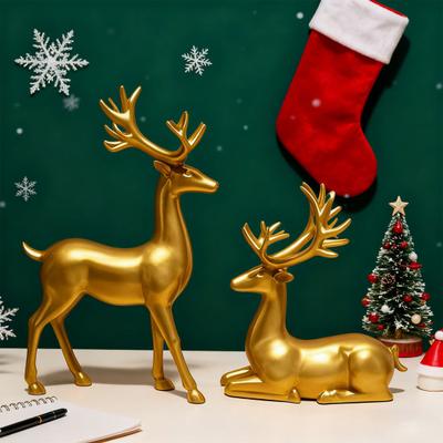 Weihnachts Rentier Figur Kleine Hirsch Statue Tischplatte Ruhend/Stehend Elch Skulptur für Innen Zuhause Büro Tischplatte Kaminsims Schrank Schreibtischdeko