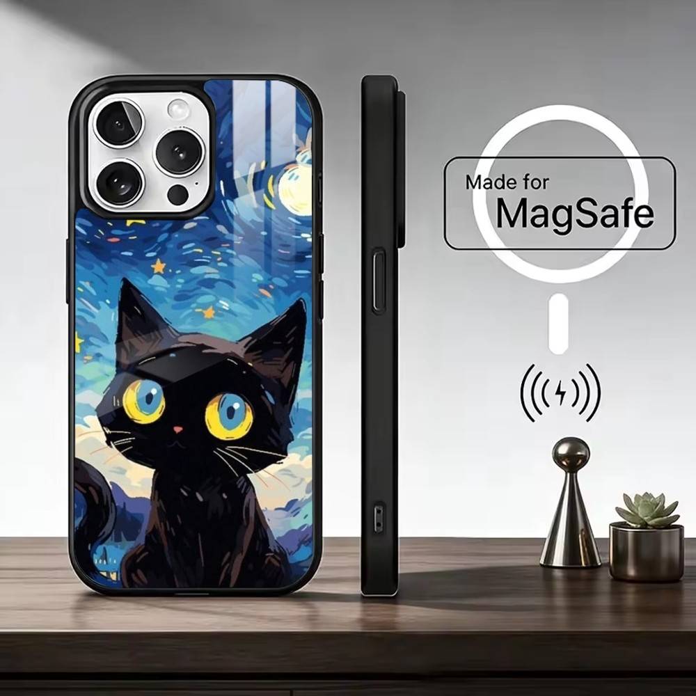V-Van Gogh Lustige Ca Handyhülle Für iPhone17,16,15,14,13,12,11 Plus,Pro Max Magnetisch Für Magsafe Kabelloses Laden