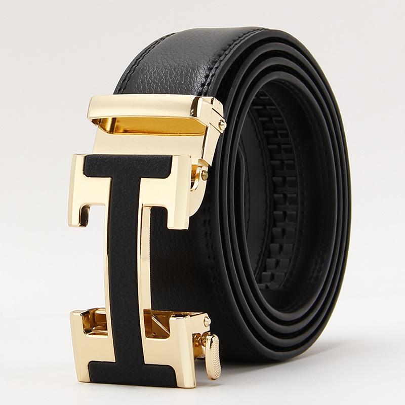 

Новые буквы для мужского ремня из натуральной двухслойной кожи с открытым краем и автоматической пряжкой, матовый, деловой кэжуал 110-130CM